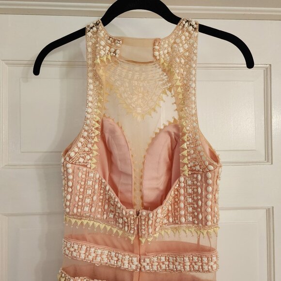 Cinderella Divine Beaded Peach Maxi Dress Size 4 Sheath Jewel Sleeveless Graduat - Picture 9 of 16